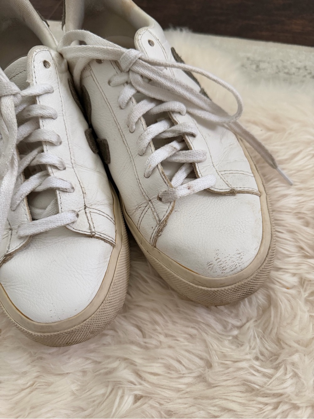 Veja Women's White Leather Sneakers with Olive Suede V - Picture 6 of 6